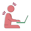 Illustration einer gestressten Person an einem Laptop