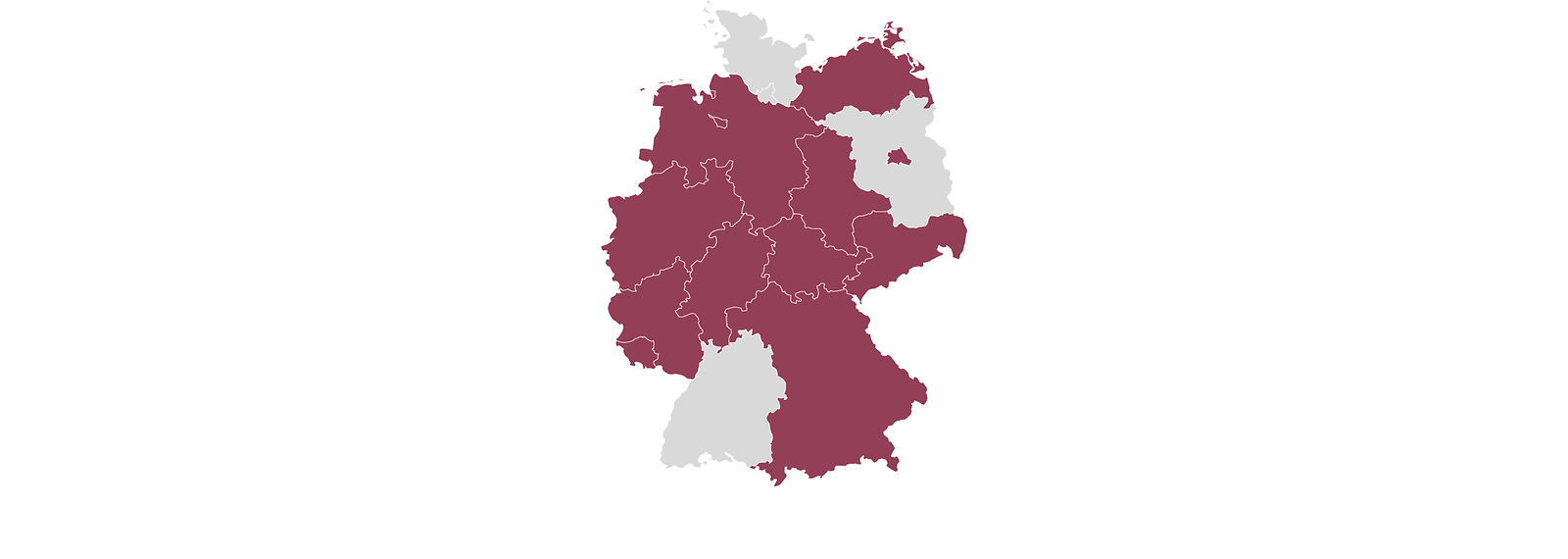 Deutschlandkarte mit farblich hervorgehobenen Bundesländern