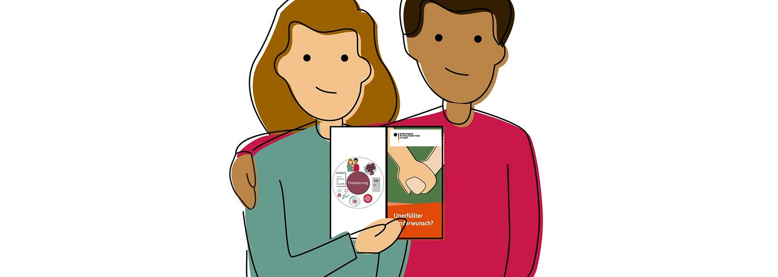 Illustration eines Paares mit einer Broschüre in der Hand