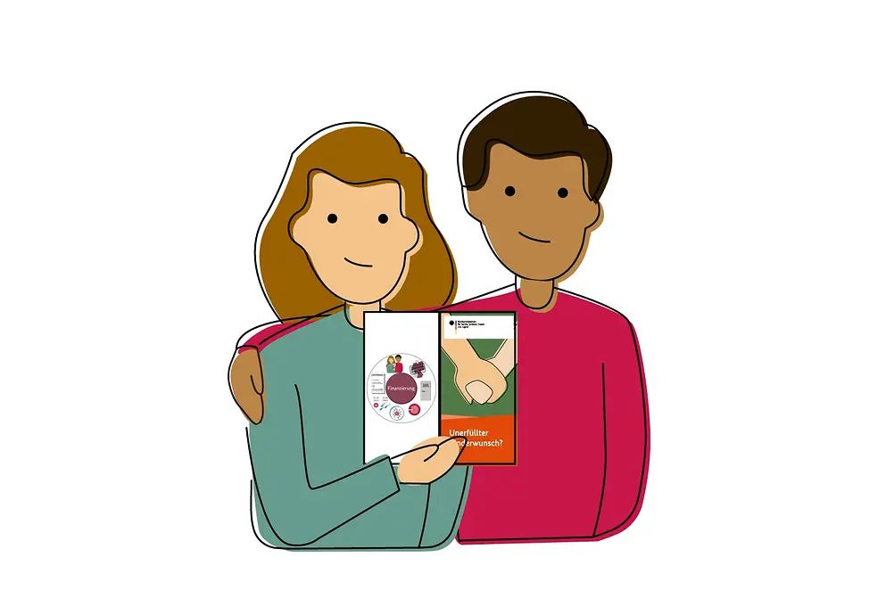 Illustration eines Paares mit einer Broschüre in der Hand