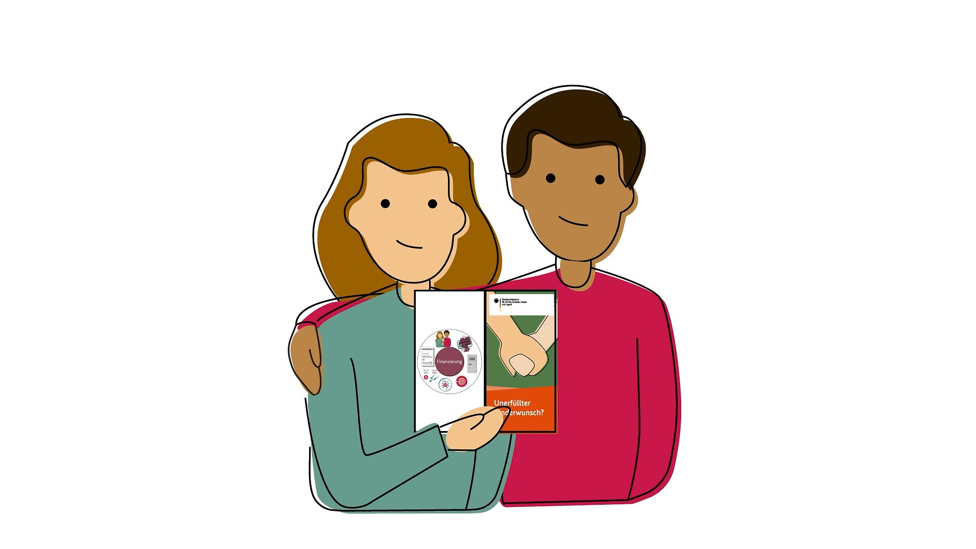 Illustration eines Paares mit einer Broschüre in der Hand