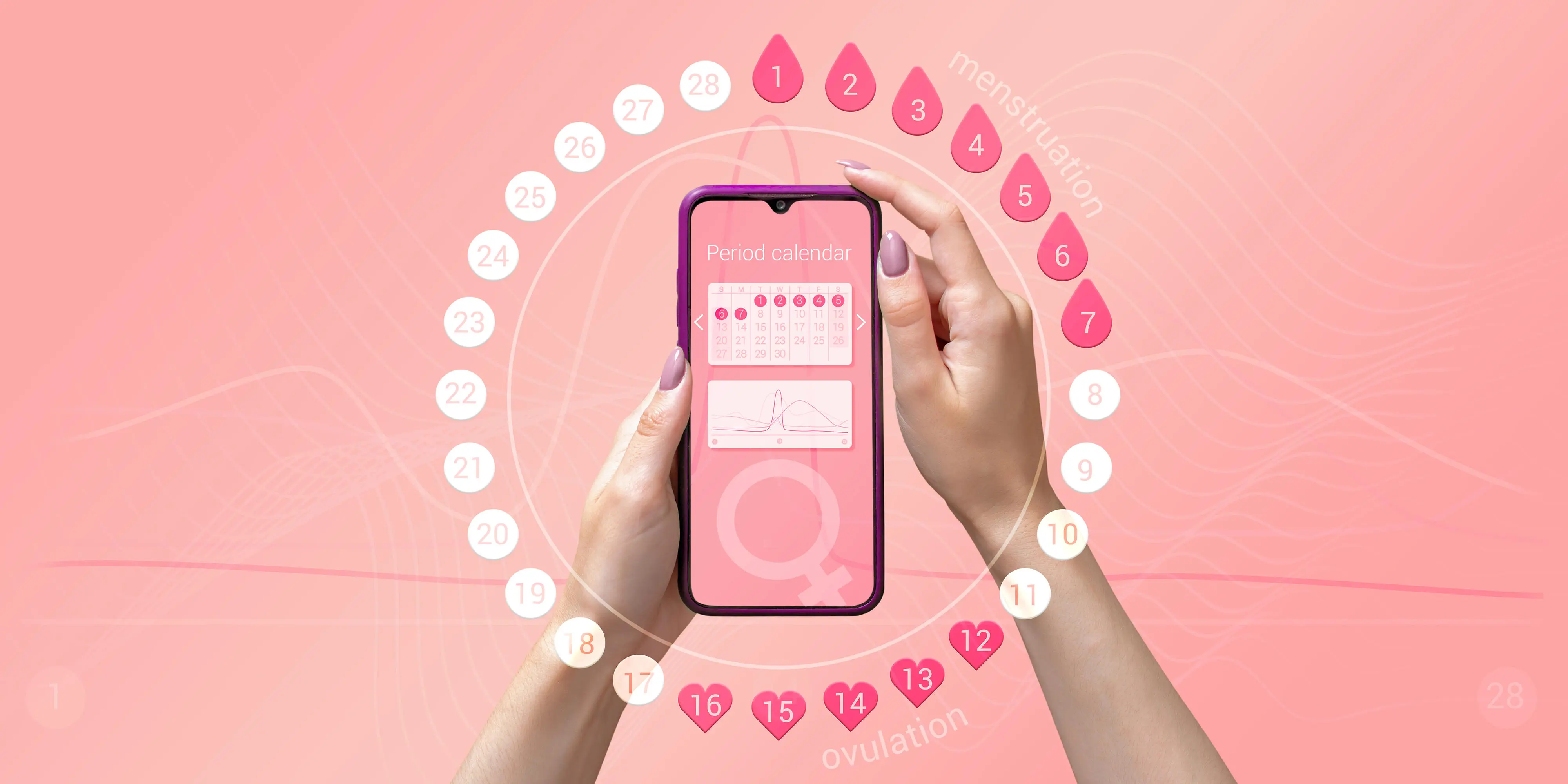 Menstruationszyklus-Tracker App auf Smartphone-Bildschirm in den Händen einer Frau