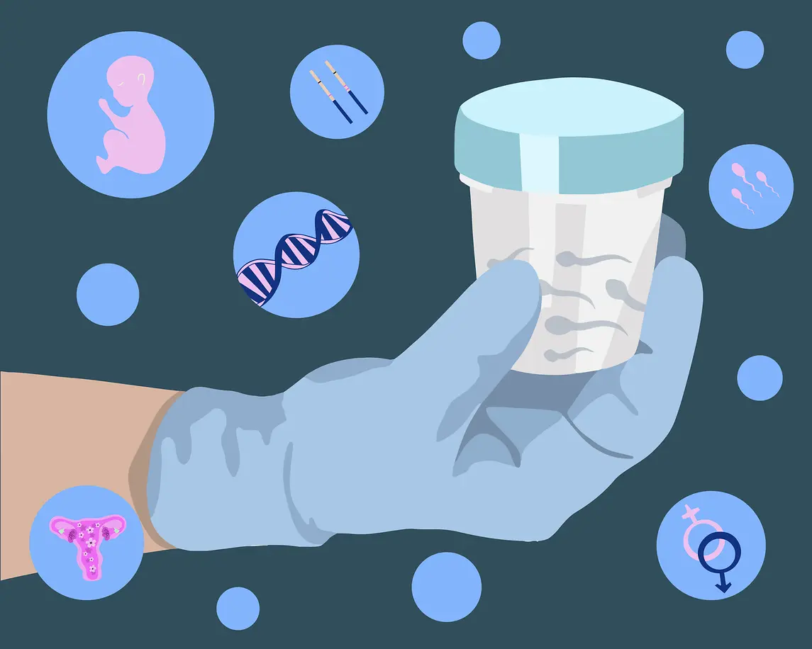 Eine Hand hält einen Becher mit Samenspende